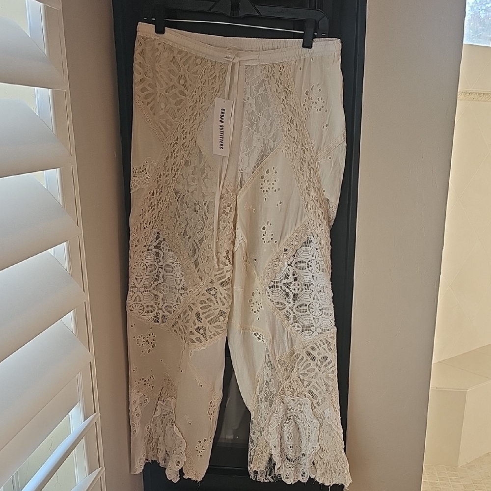 Urban Outfitters Cream Lace Patchwork Pants